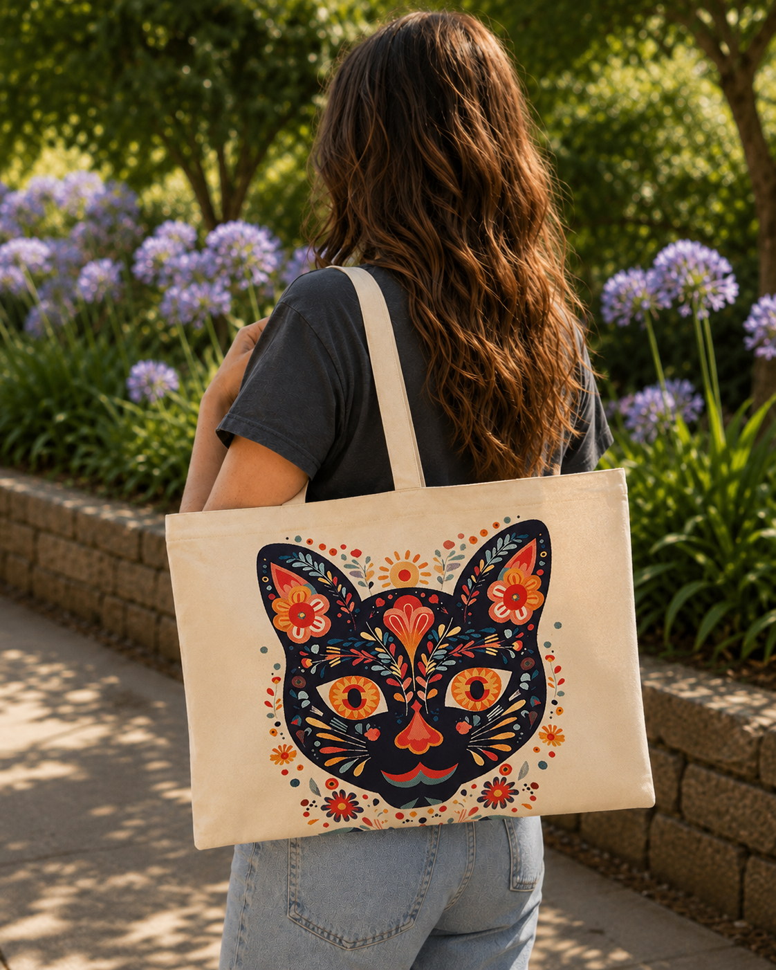 Colourful Floral Cat mandala - Tote Bag