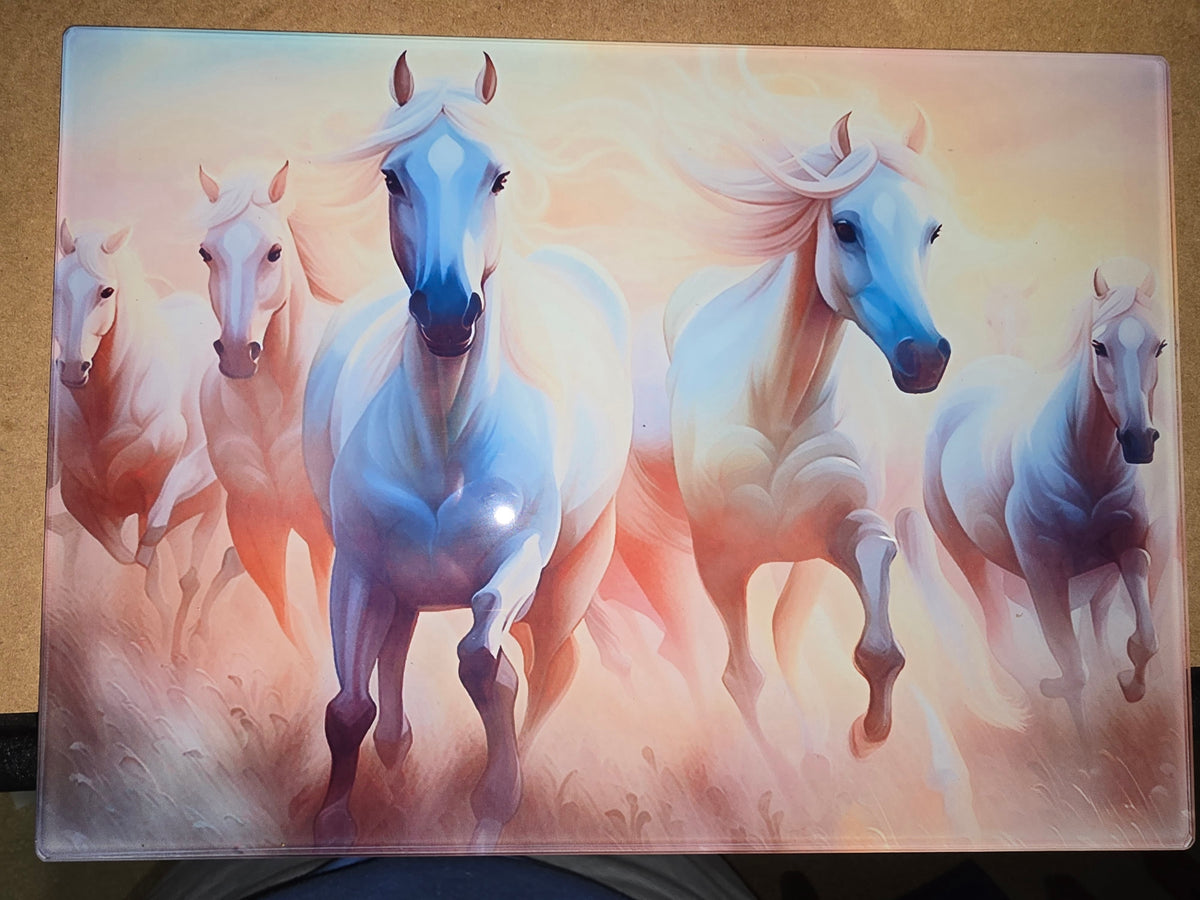 Running Free Horses Glass Chopping Board