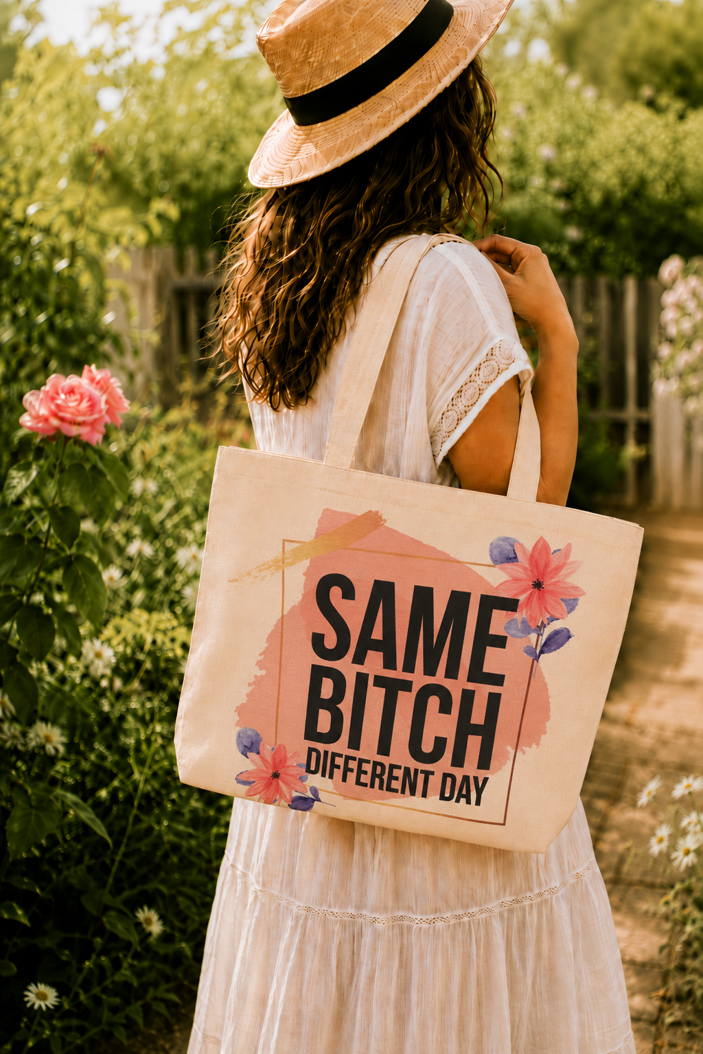 Same bitch different day - Floral tote bag