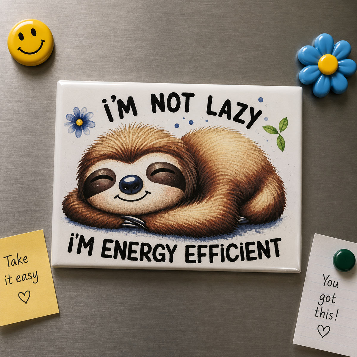 I’m Not Lazy, I’m Energy Efficient” Cute Sloth Fridge Magnet