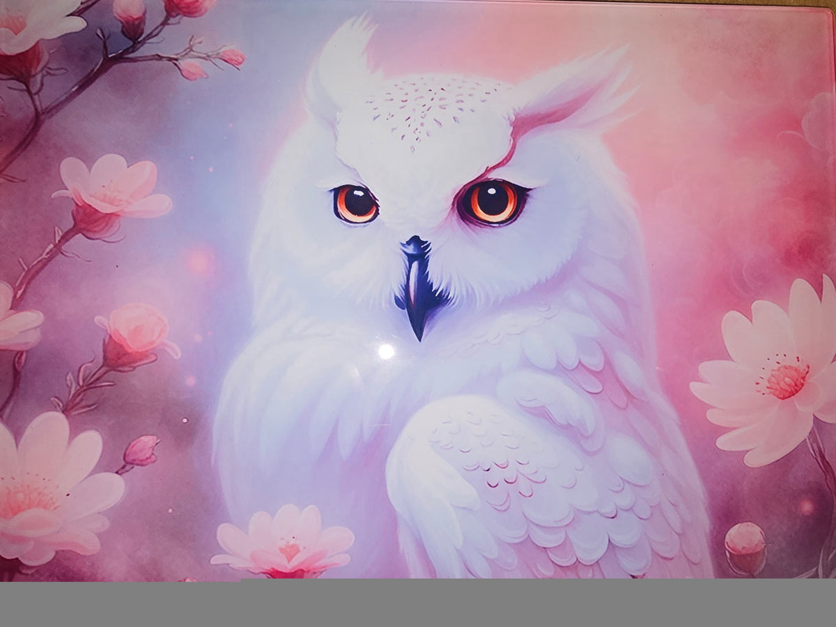 Blush Owl Glass Chopping Board – Pink Floral Design