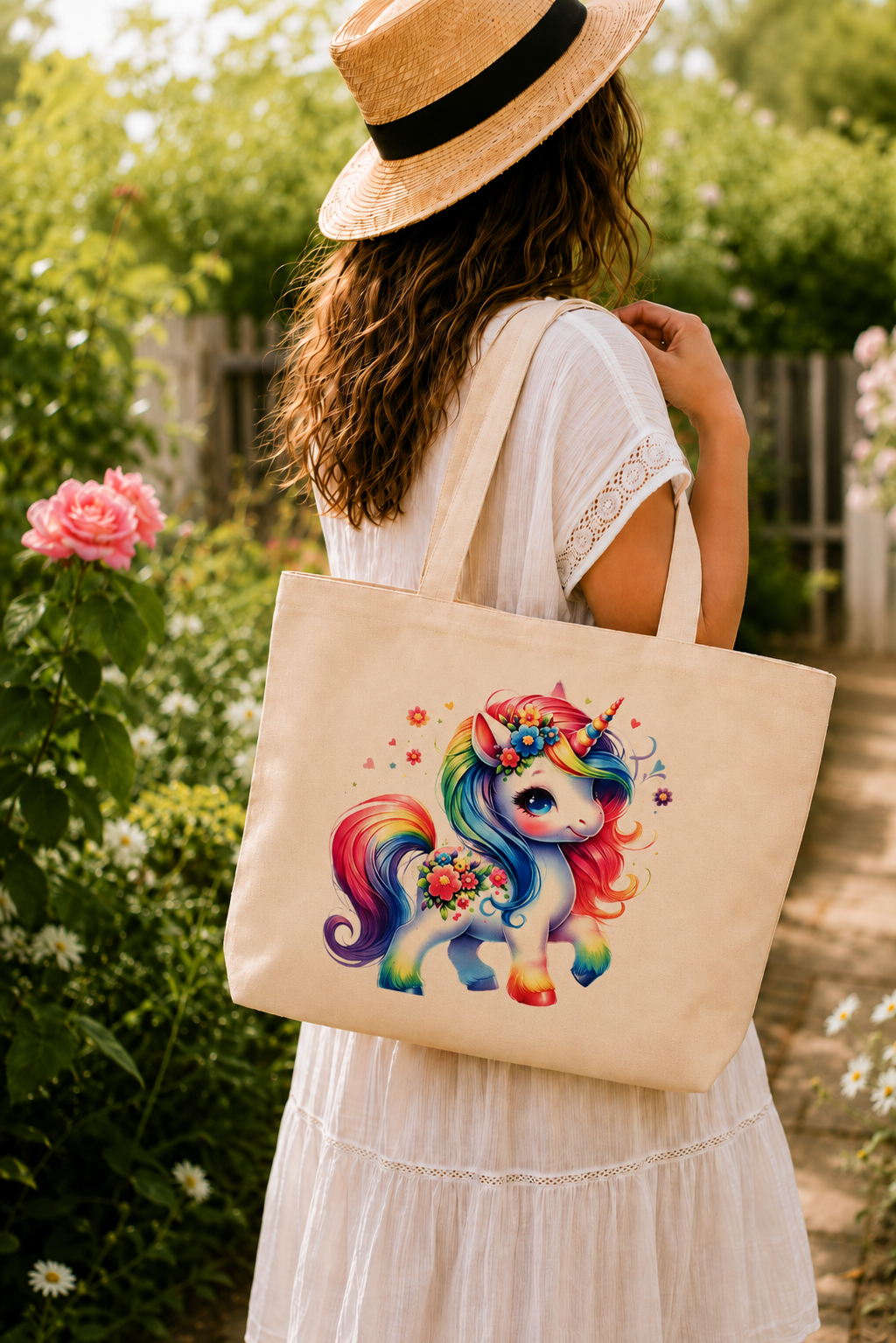 Rainbow Floral Unicorn - Tote Bag